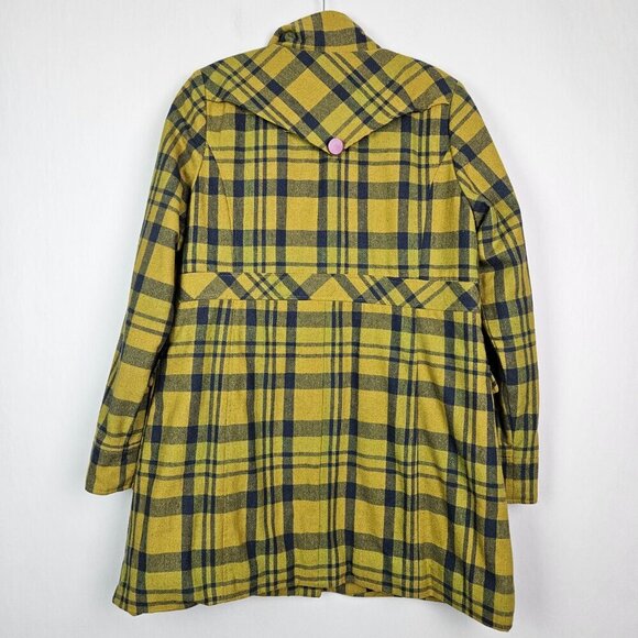 Xhilaration Mustard Yellow/Navy Blue Plaid Funnel Neck Wool Blend Coat XL - Picture 5 of 6